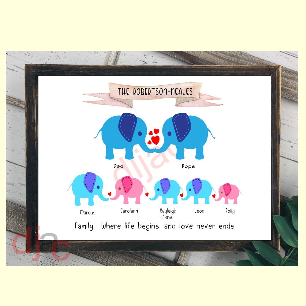 7 CHARACTER ELEPHANT FAMILY PRINT