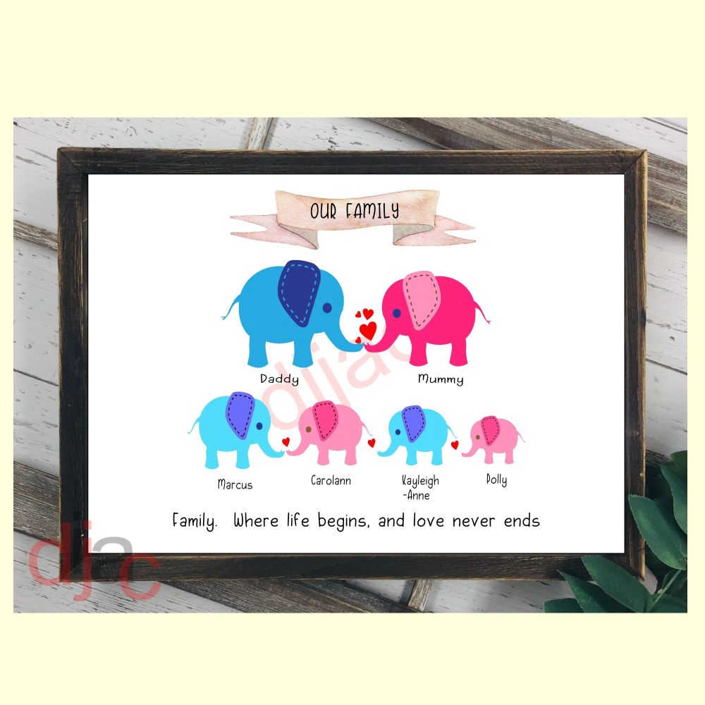 6 CHARACTER ELEPHANT FAMILY PRINT