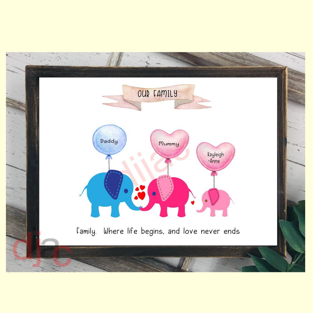 3 CHARACTER ELEPHANT FAMILY PRINT