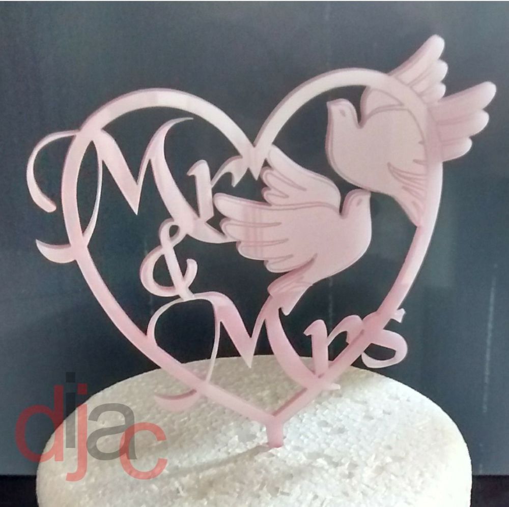 MR & MRS with DOVES WEDDING CAKE TOPPER