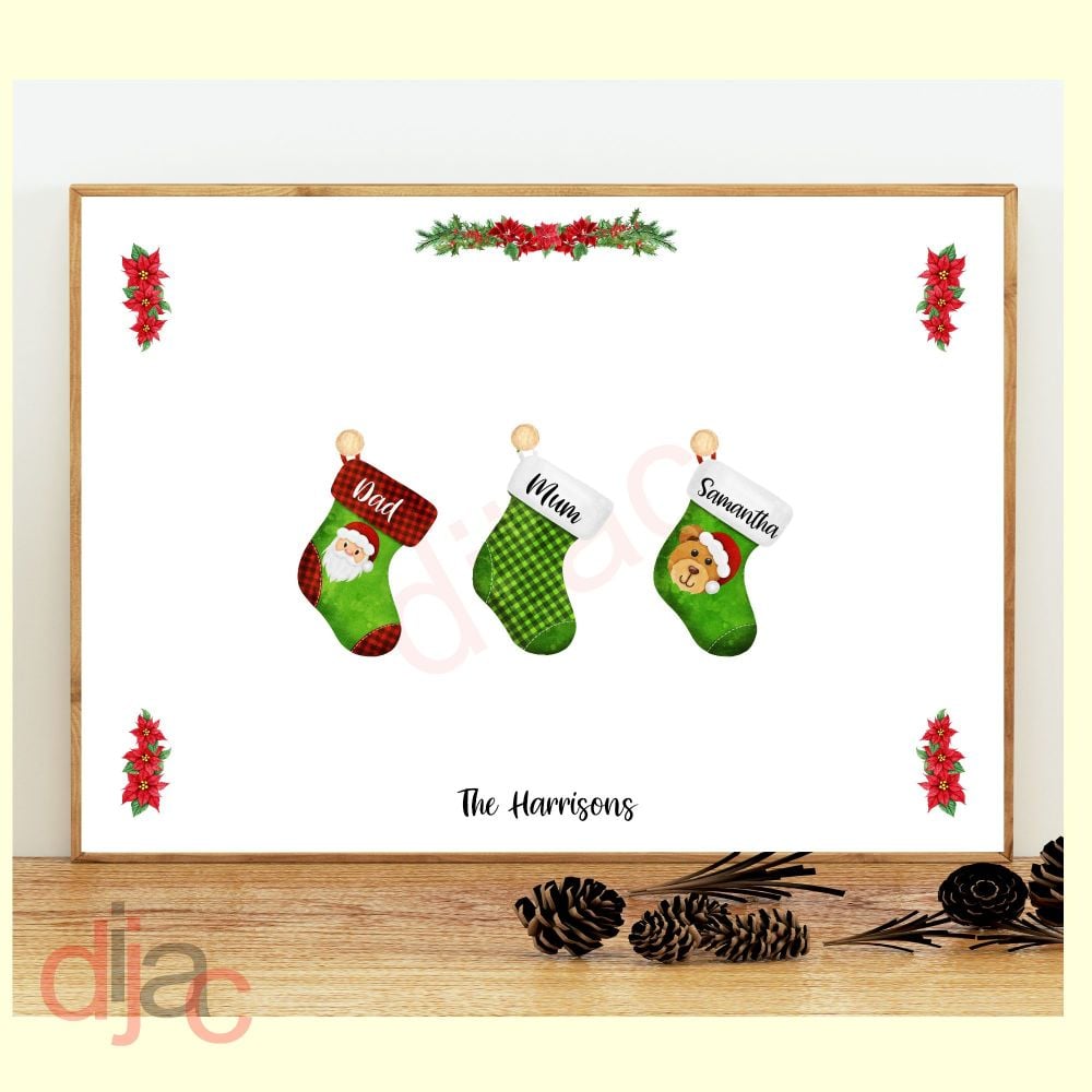 3 CHARACTER CHRISTMAS STOCKING (D2) FAMILY PRINT