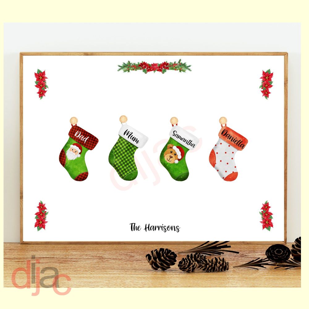 4 CHARACTER CHRISTMAS STOCKING (D2) FAMILY PRINT