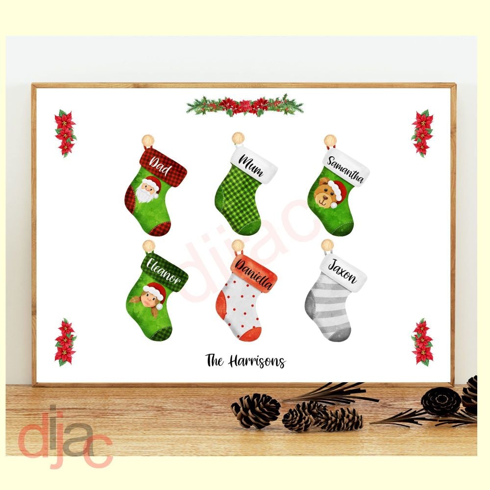6 CHARACTER CHRISTMAS STOCKING (D2) FAMILY PRINT