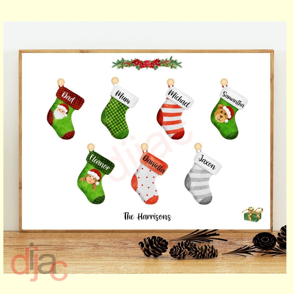 7 CHARACTER CHRISTMAS STOCKING (D2) FAMILY PRINT