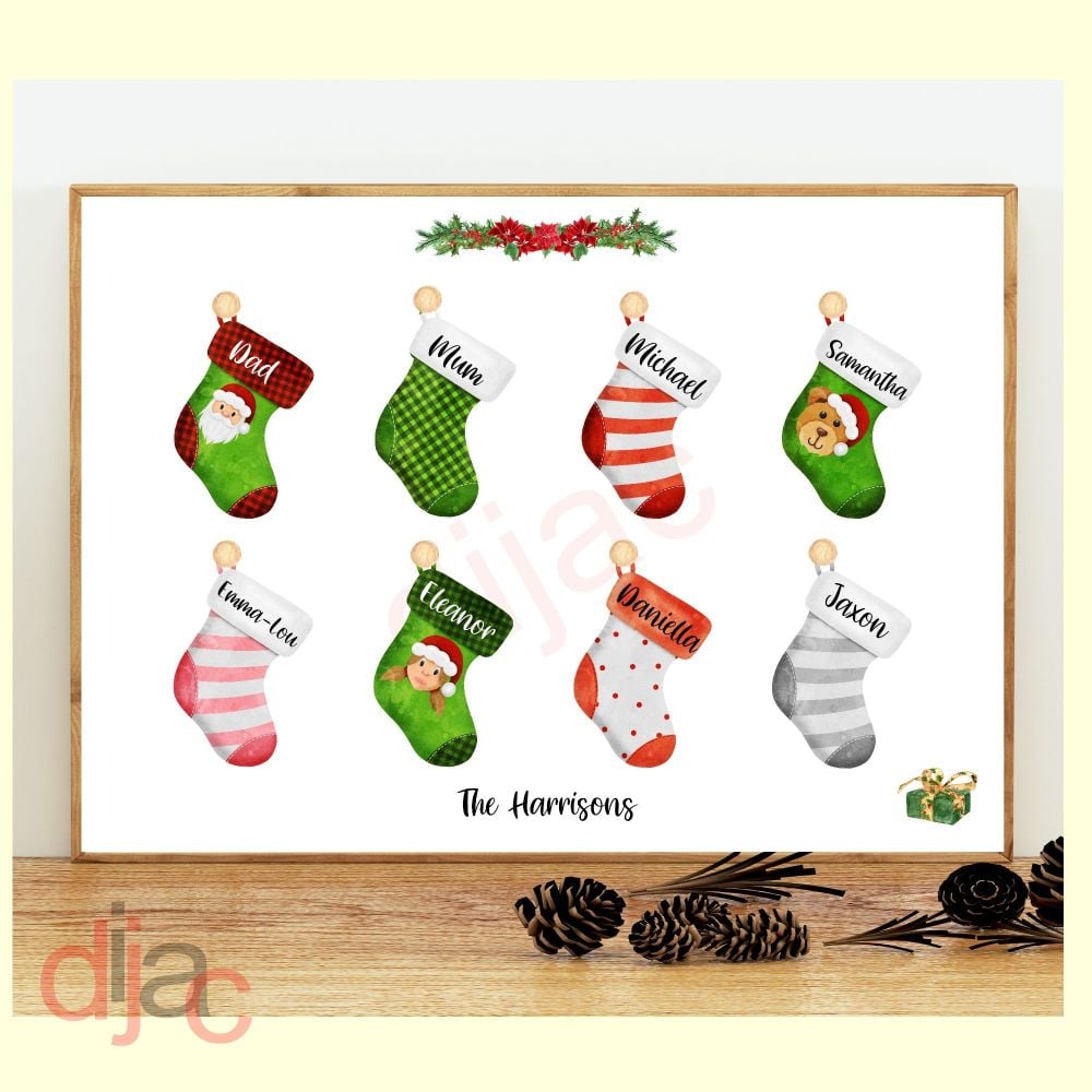 8 CHARACTER CHRISTMAS STOCKING (D2) FAMILY PRINT