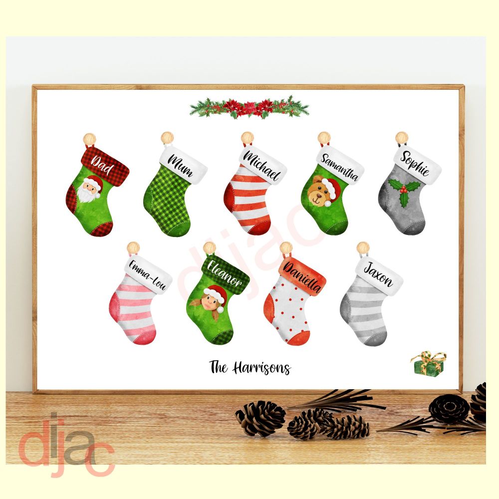 9 CHARACTER CHRISTMAS STOCKING (D2) FAMILY PRINT