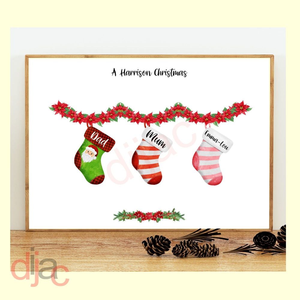 <!-- 001 -->3 CHARACTER CHRISTMAS STOCKING (D1) FAMILY PRINT