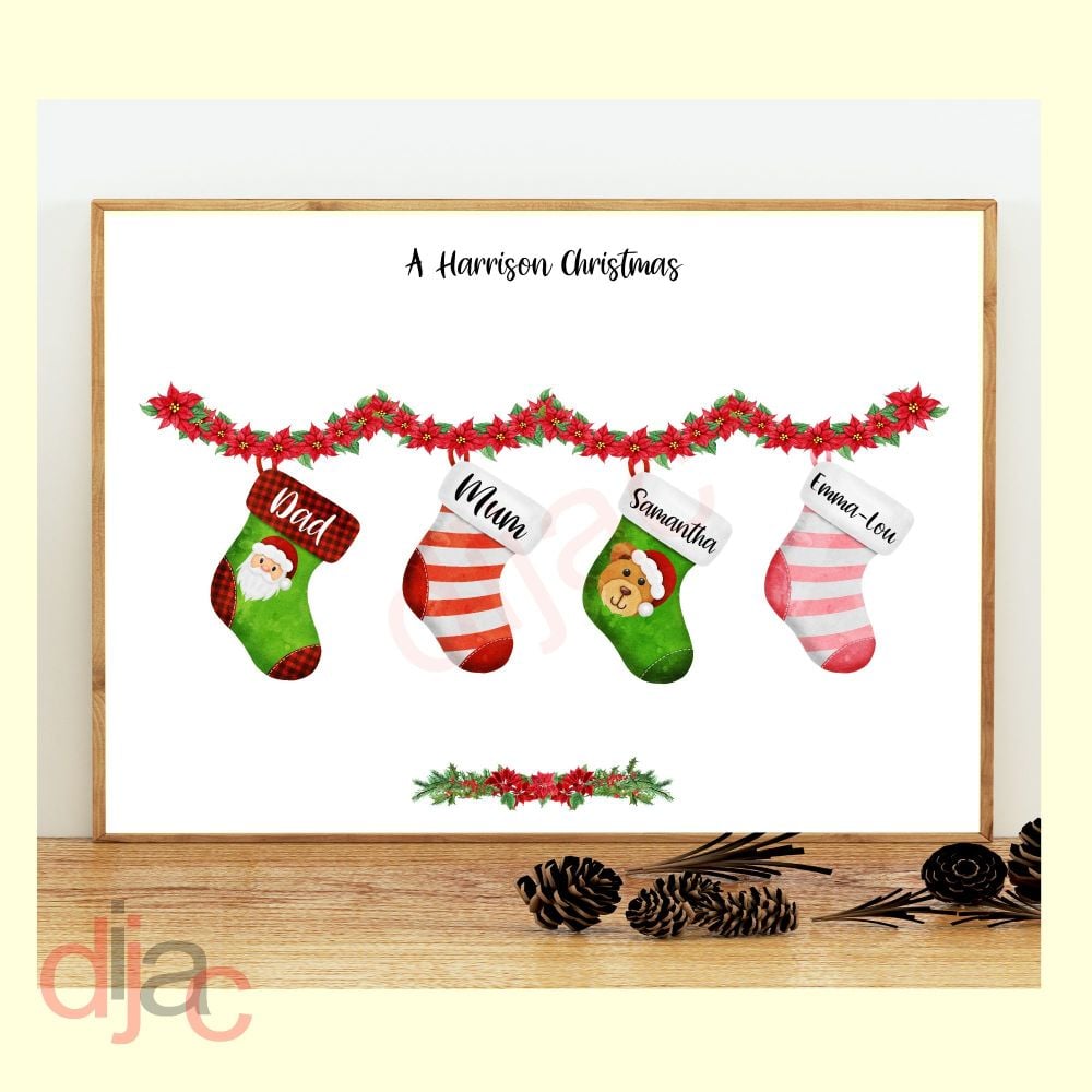 <!-- 001 -->4 CHARACTER CHRISTMAS STOCKING (D1) FAMILY PRINT
