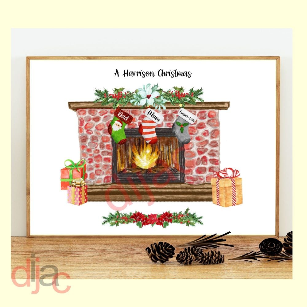 <!-- 001 -->3 CHARACTER CHRISTMAS FIREPLACE (D1) FAMILY PRINT