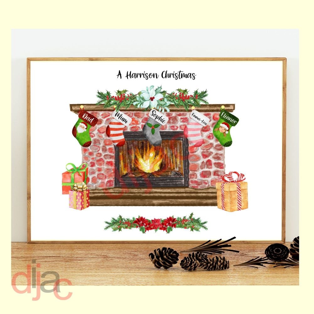 <!-- 003 -->5 CHARACTER CHRISTMAS FIREPLACE (D1) FAMILY PRINT