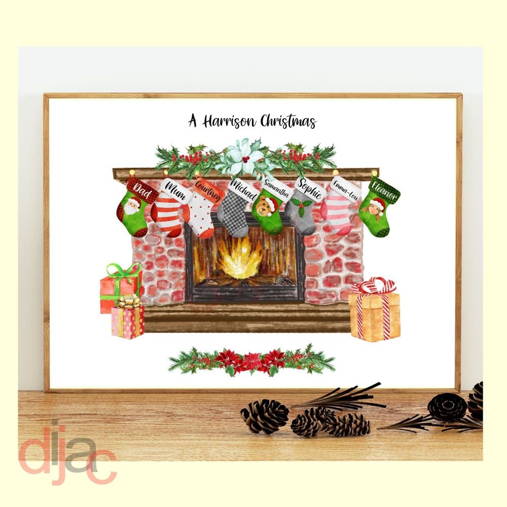 <!-- 006 -->8 CHARACTER CHRISTMAS FIREPLACE (D1) FAMILY PRINT
