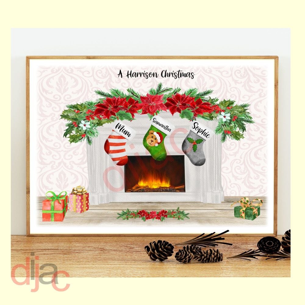 <!-- 001 -->3 CHARACTER CHRISTMAS FIREPLACE (D2) FAMILY PRINT