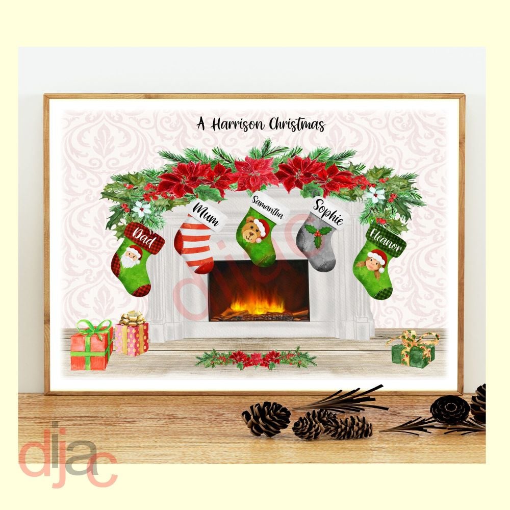 <!-- 003 -->5 CHARACTER CHRISTMAS FIREPLACE (D2) FAMILY PRINT