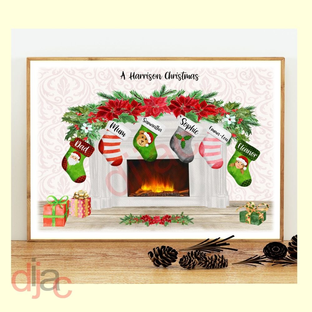 <!-- 004 -->6 CHARACTER CHRISTMAS FIREPLACE (D2) FAMILY PRINT