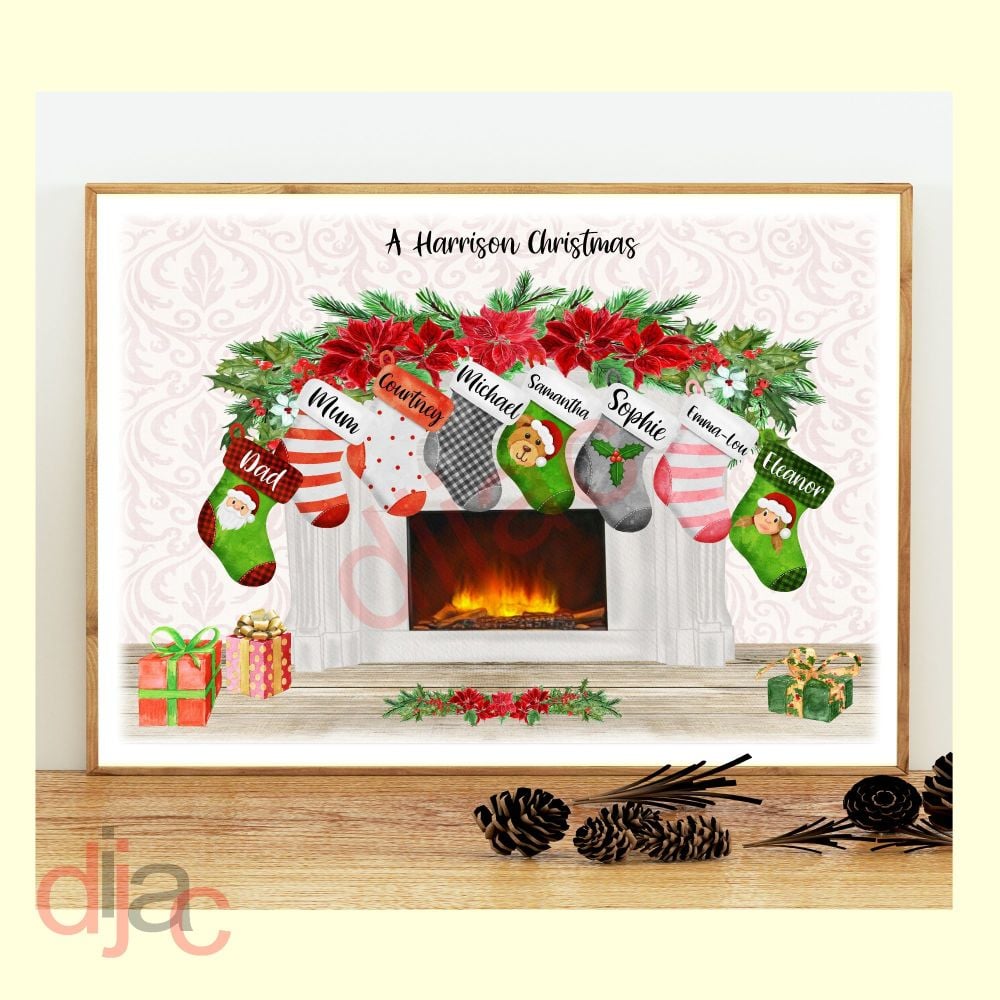 <!-- 006 -->8 CHARACTER CHRISTMAS FIREPLACE (D2) FAMILY PRINT
