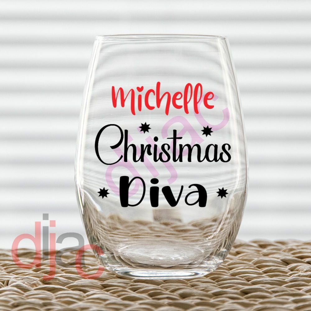 PERSONALISED CHRISTMAS DIVA<br>2 part decal<br>7.5 x 7.5 cm decal