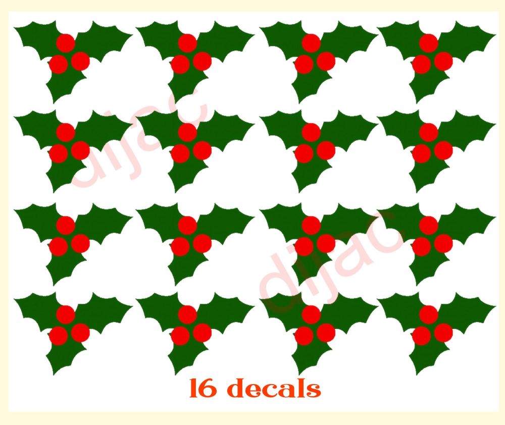 Holly / Christmas Vinyl Decals x 16
