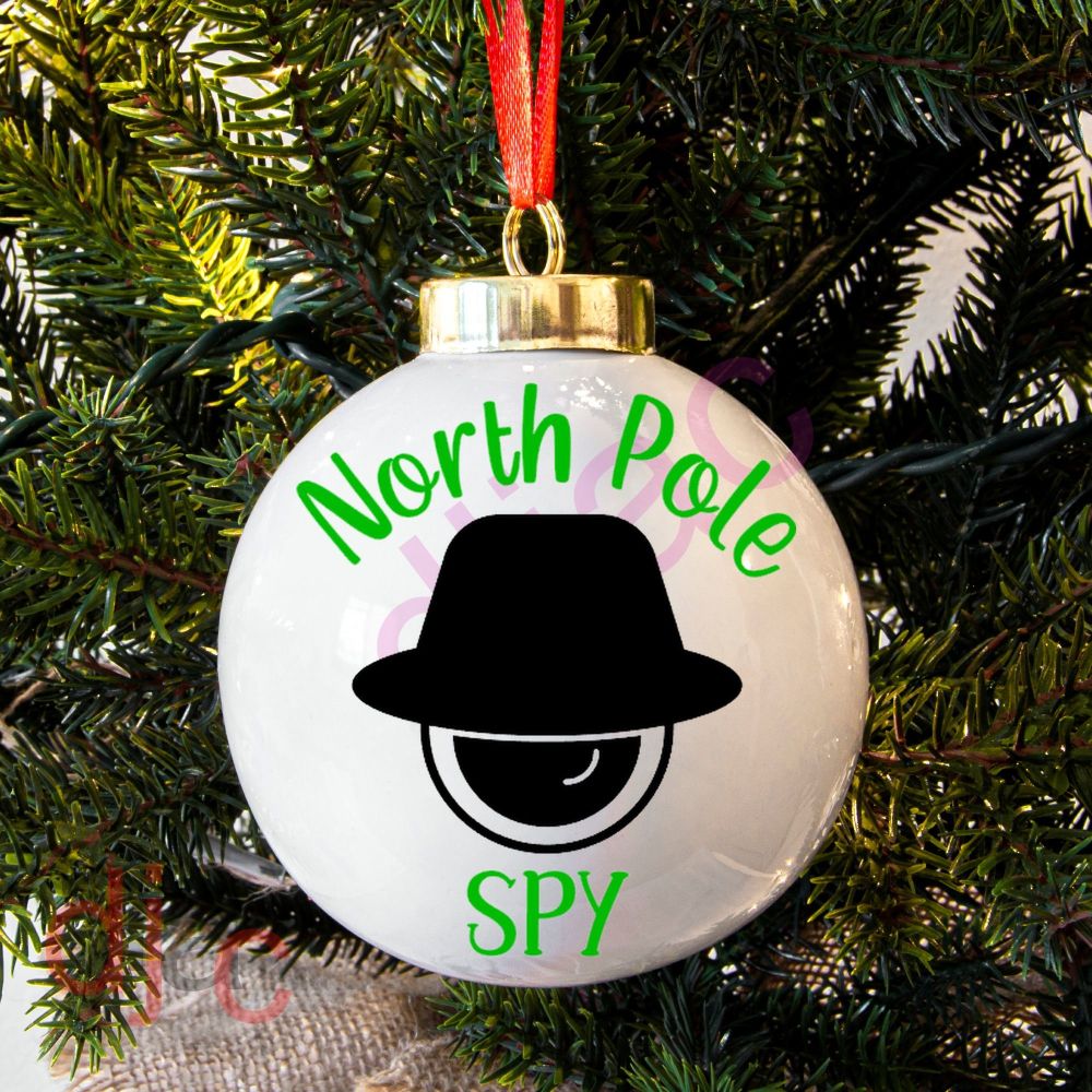 NORTH POLE SPY<BR>BAUBLE DECAL