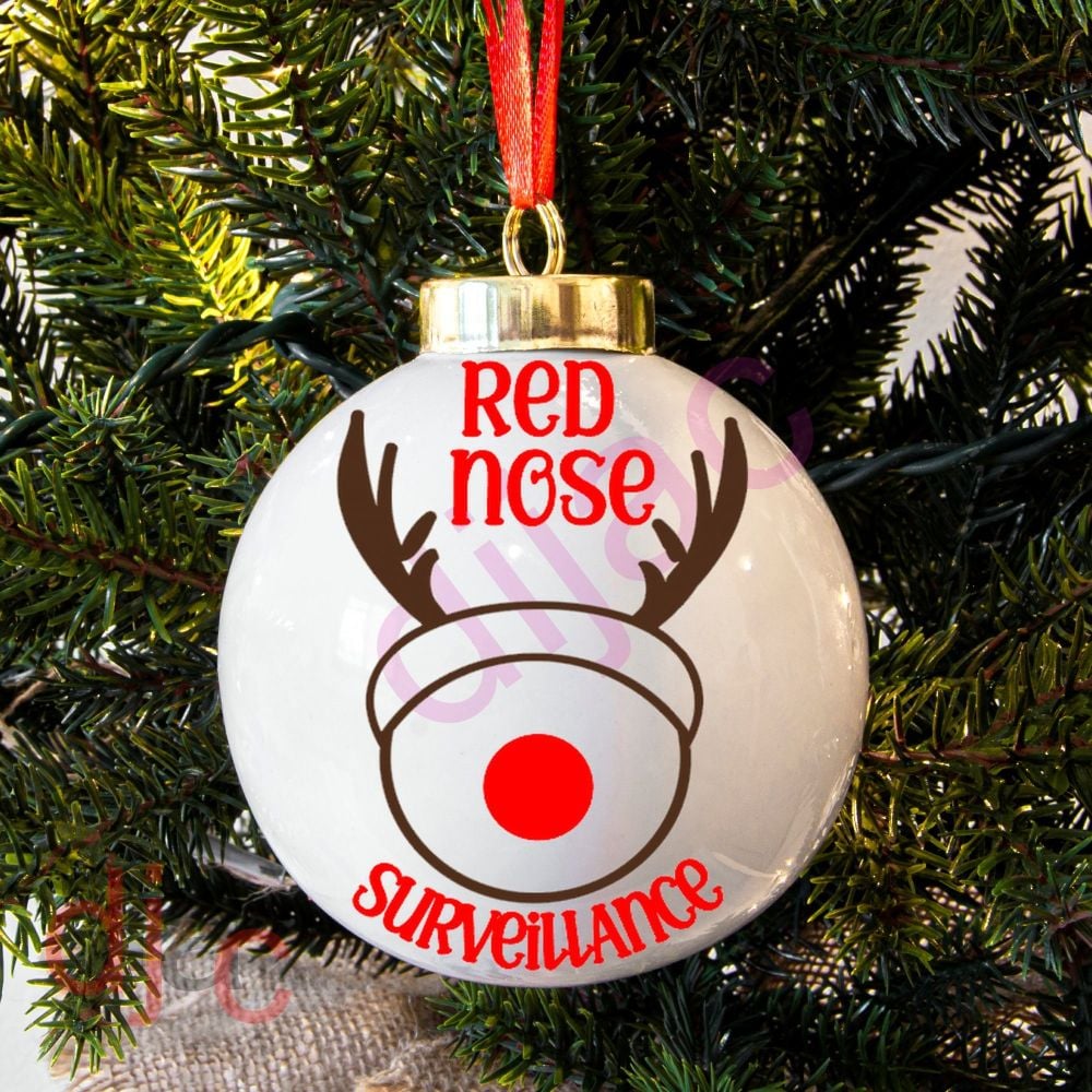 RED NOSE SURVEILLANCE<BR>BAUBLE DECAL