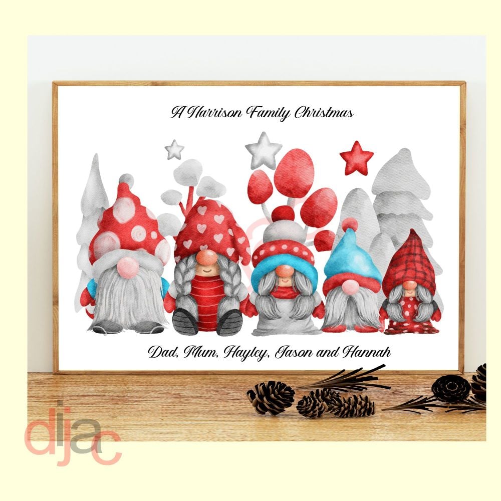 <!-- 001 -->5 CHARACTER CHRISTMAS GNOMES (D3) FAMILY PRINT