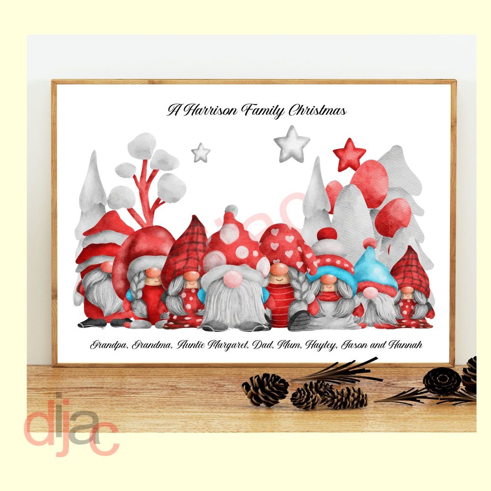 <!-- 001 -->8 CHARACTER CHRISTMAS GNOMES (D3) FAMILY PRINT