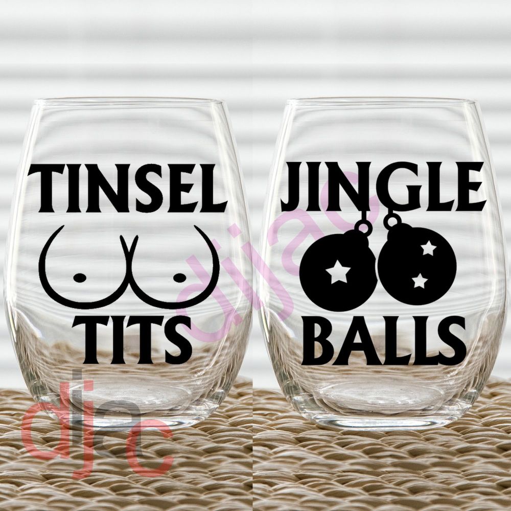 TINSEL TITS<br>and JINGLE BALLS<br>2 x 7.5 x 7.5 cm decals