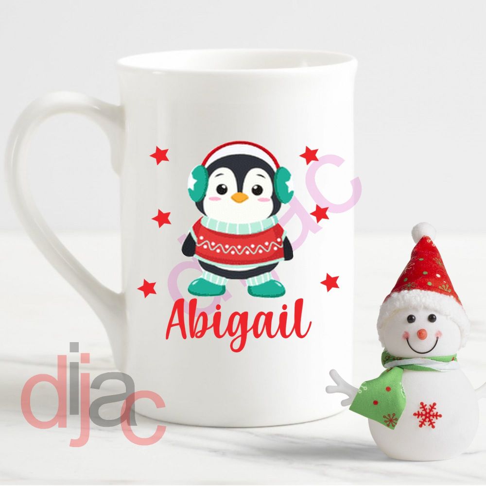 PERSONALISED WINTER PENGUIN<br>7.5 x 7.5 cm decal