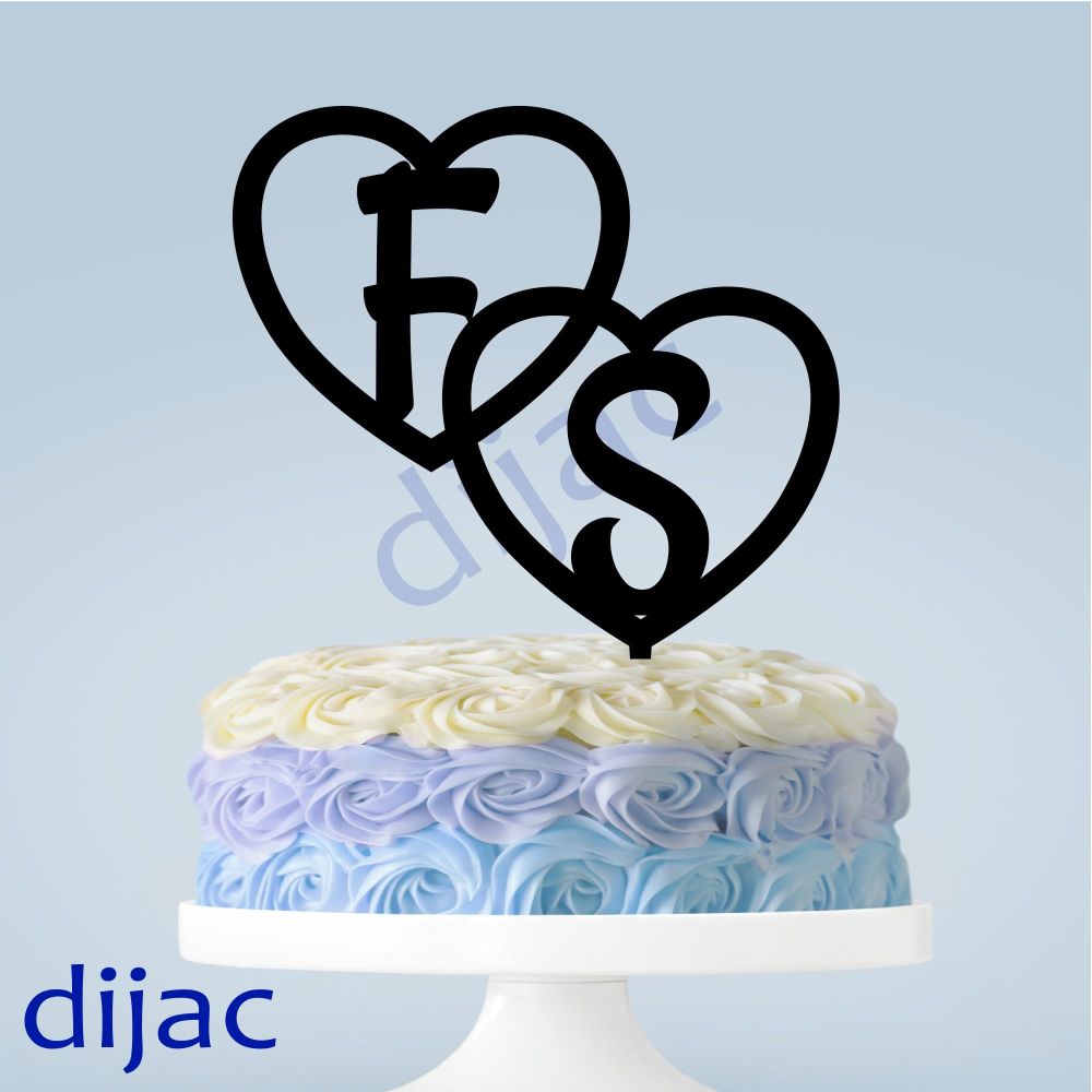 ENTWINED HEARTS WITH INITIALS CAKE TOPPER