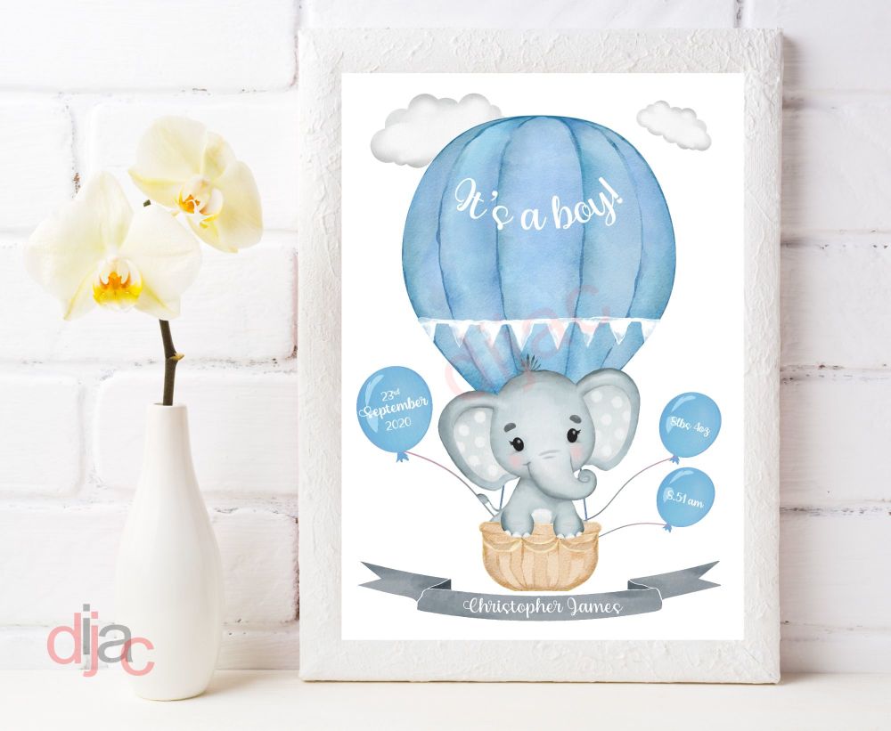 BABY BIRTH DETAILS<BR>IT'S A BOY<BR>PERSONALISED PRINT