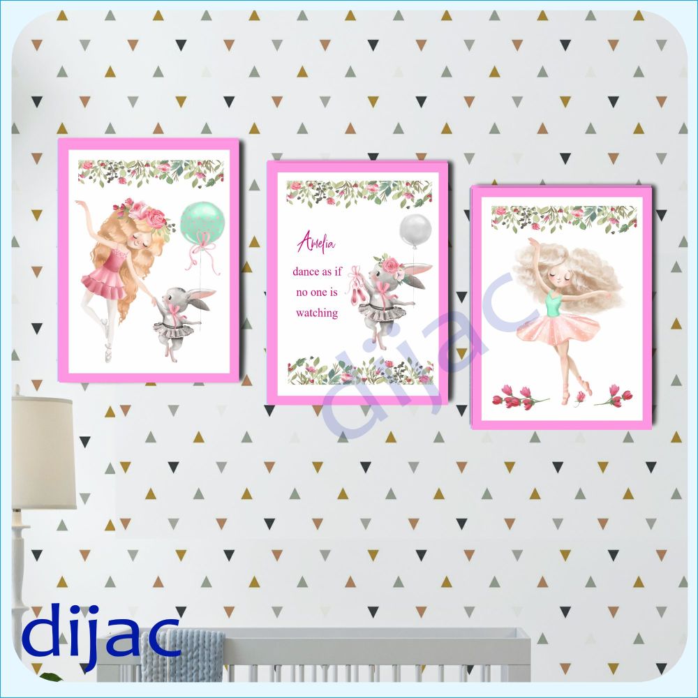 BALLERINAS. PERSONALISED SET OF 3<br>DIGITAL PRINTS