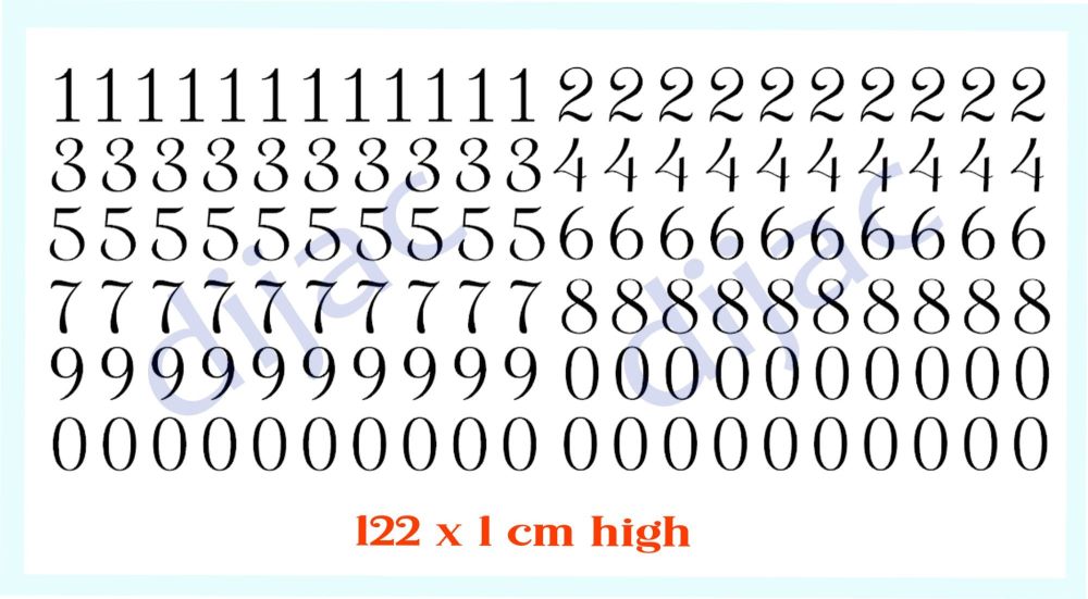 SMALL NUMBERS x 122Font 11 cm high