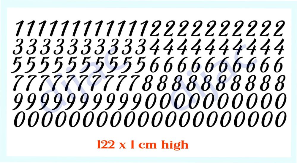 SMALL NUMBERS x 122<br>Font 3<br>1 cm high