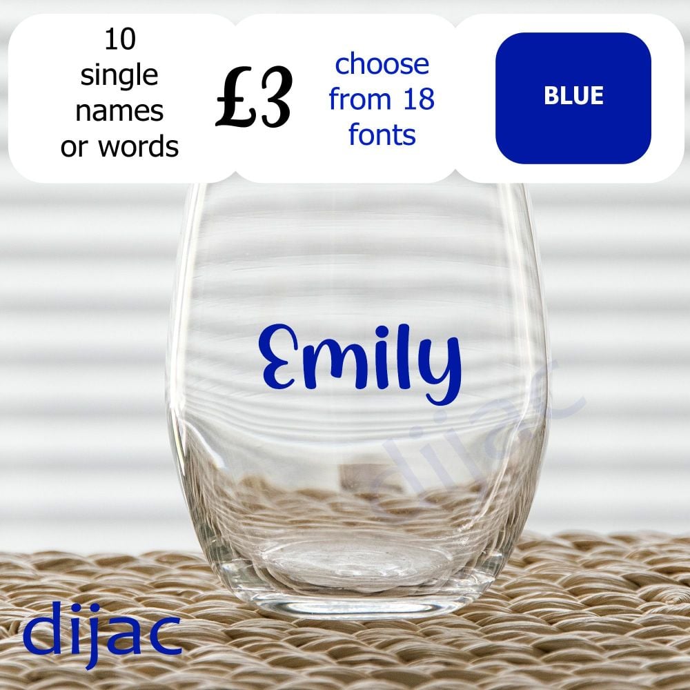 VINYL CLEARANCE<BR>10 x NAMES / WORDS<BR>2 cm high in Blue