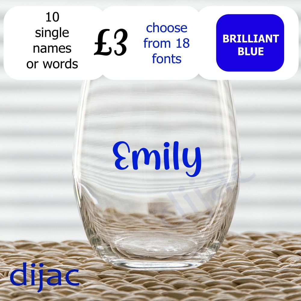VINYL CLEARANCE<BR>10 x NAMES / WORDS<BR>2 cm high in Brilliant Blue