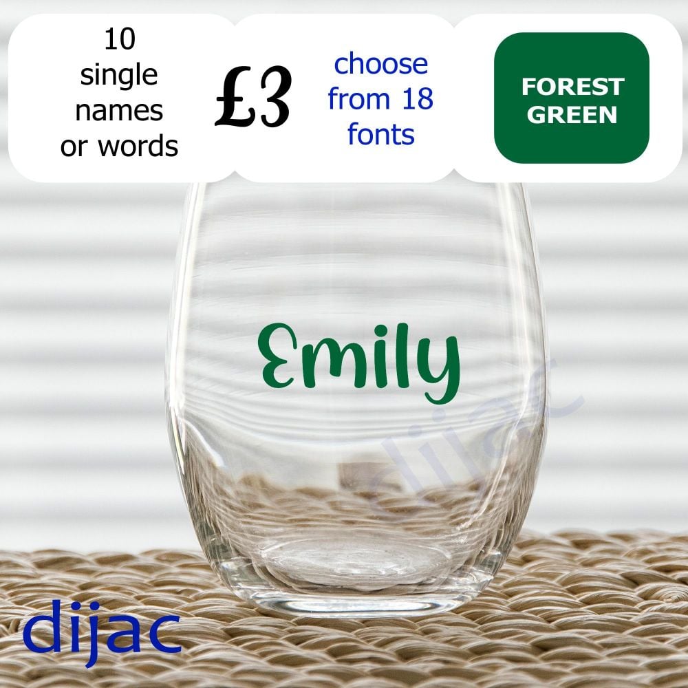 VINYL CLEARANCE10 x NAMES / WORDS2 cm high in Forest Green