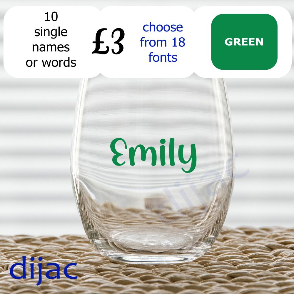 VINYL CLEARANCE10 x NAMES / WORDS2 cm high in Green