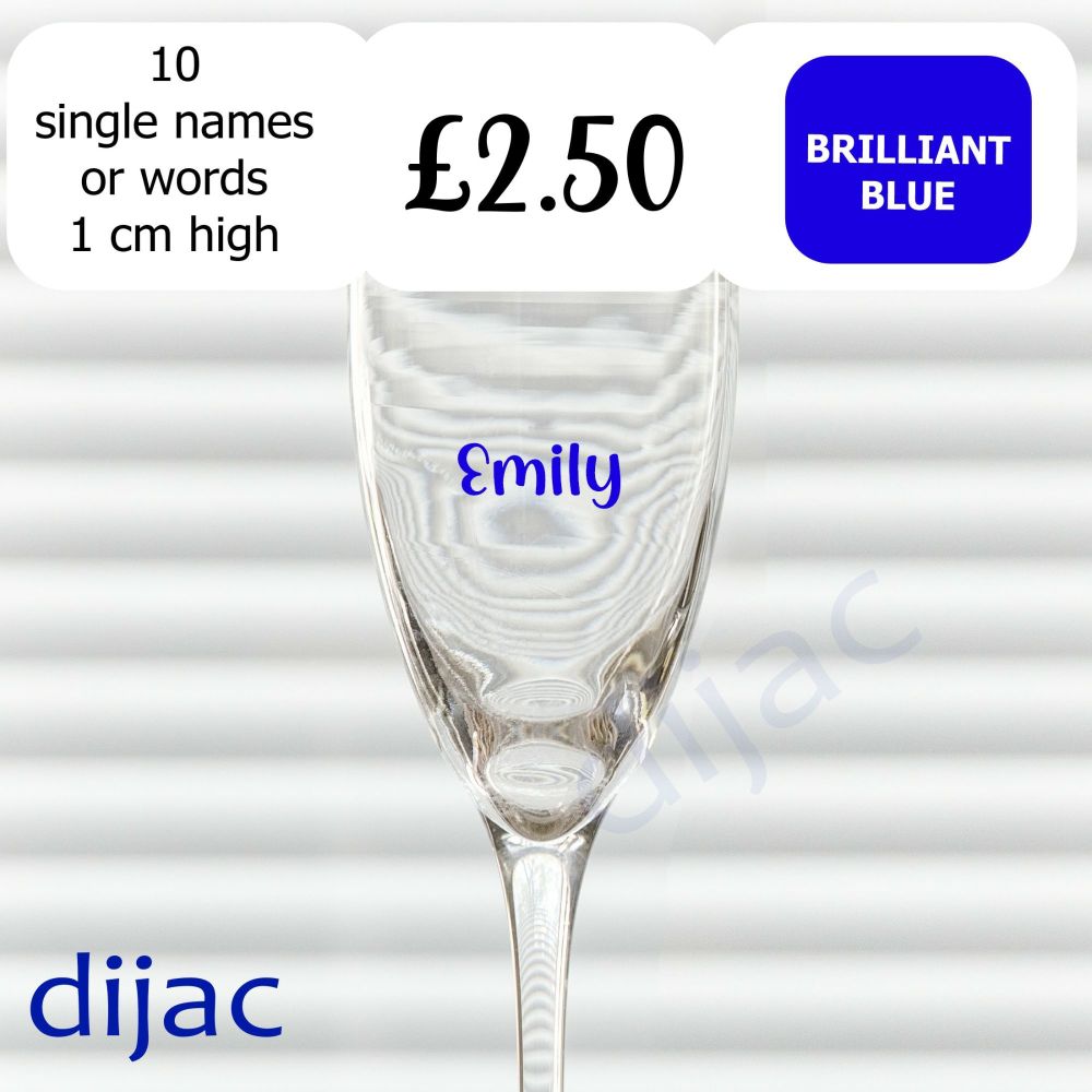 VINYL CLEARANCE<BR>10 x NAMES / WORDS<BR>1 cm high in Brilliant Blue