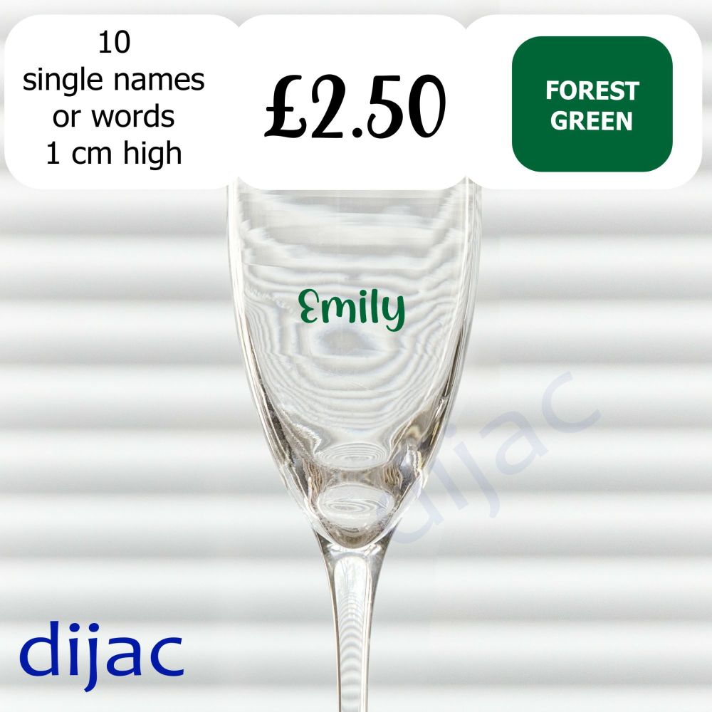 VINYL CLEARANCE<BR>10 x NAMES / WORDS<BR>1 cm high in Forest Green