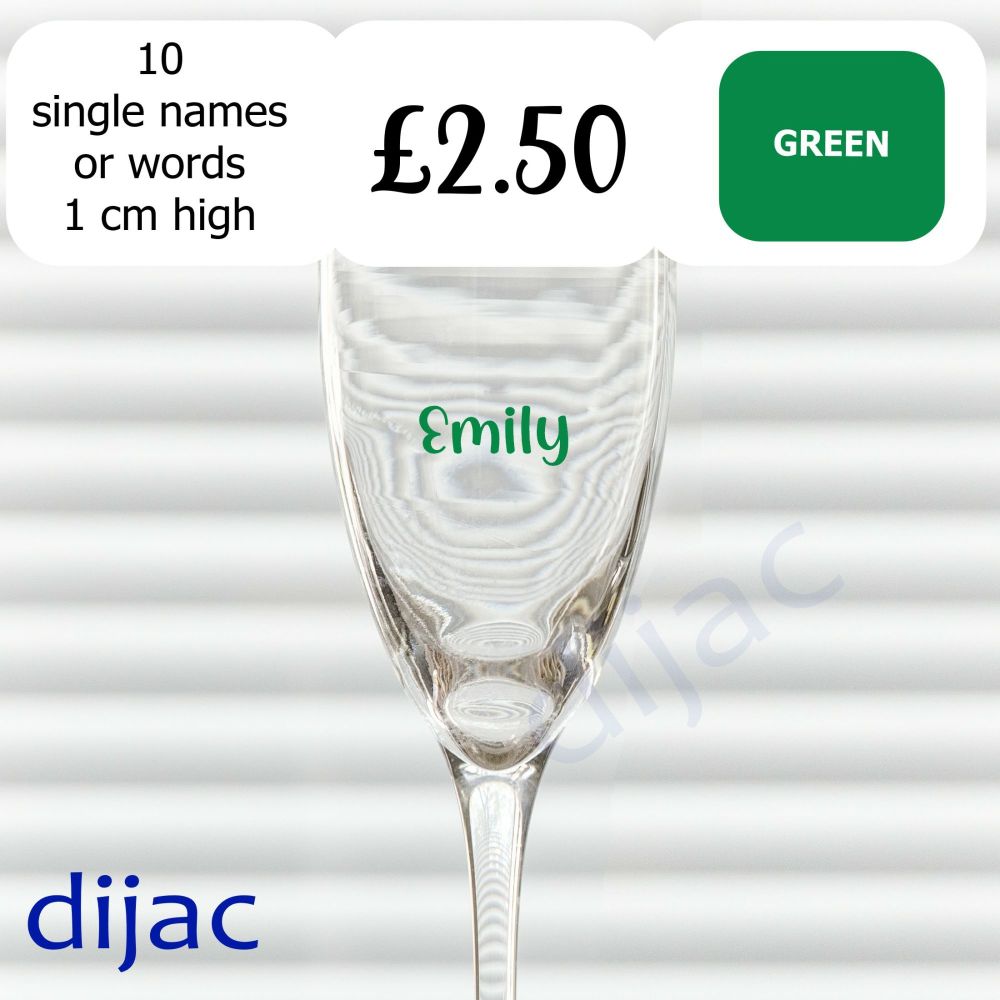 VINYL CLEARANCE<BR>10 x NAMES / WORDS<BR>1 cm high in  Green