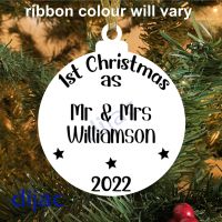 MR & MRS FIRST CHRISTMAS (D1)<br>Personalised<br>8cm ACRYLIC DECORATION