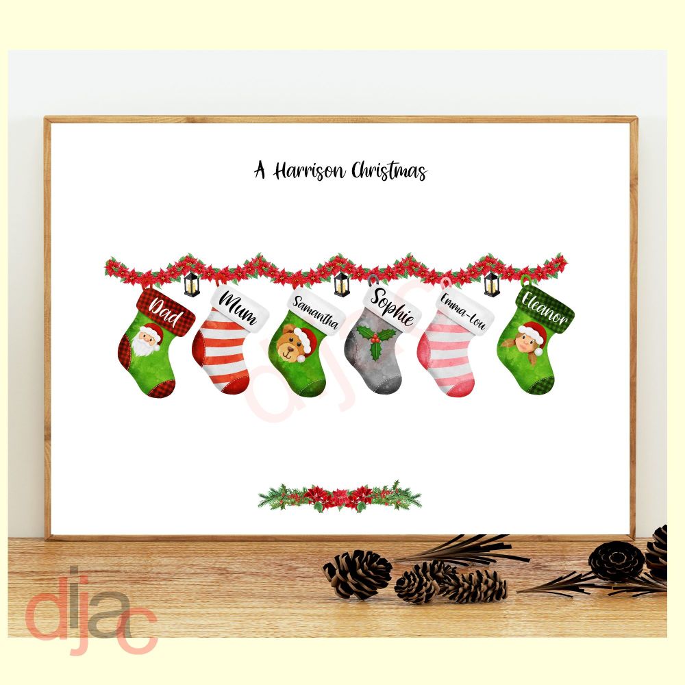 Stockings Character Christmas Family Print D1