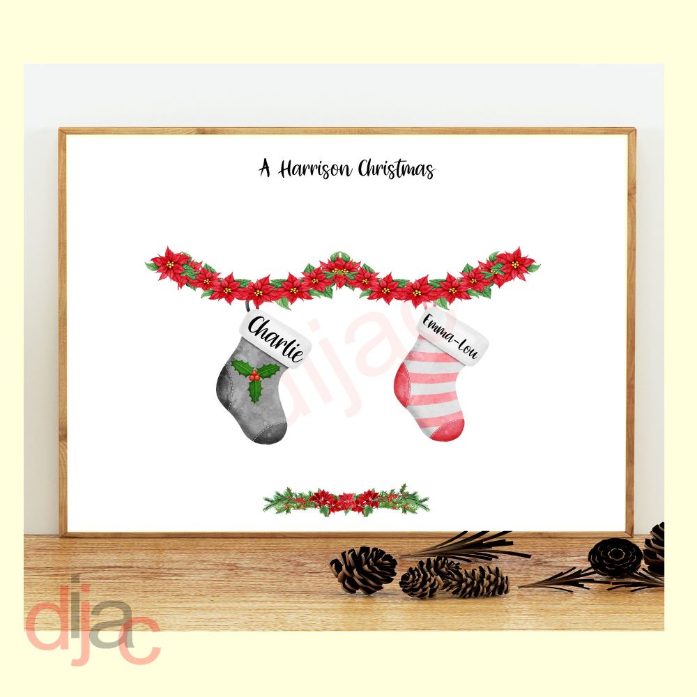 Stockings Character Christmas Family Print D1