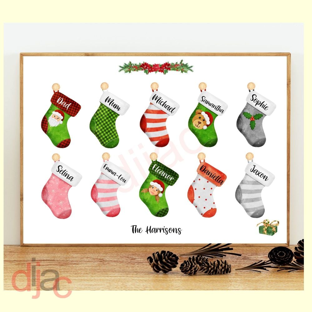 Stockings Character Christmas Family Print D2