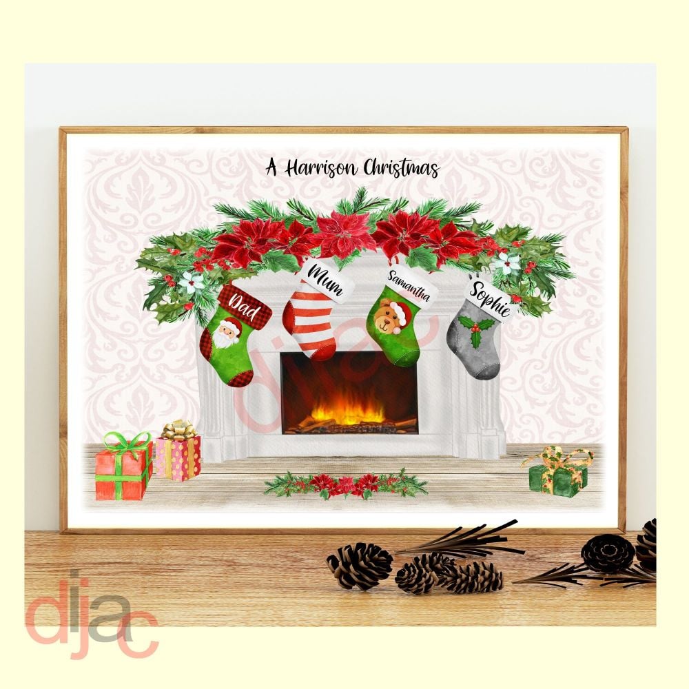 Fireplace Stockings Character Christmas Print D2