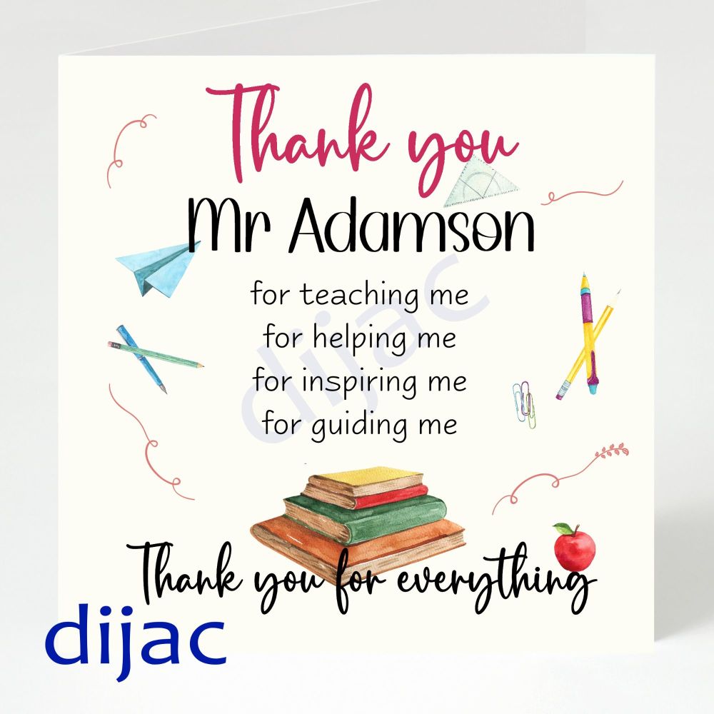 Personalised Teacher Thank You Card GCTY5