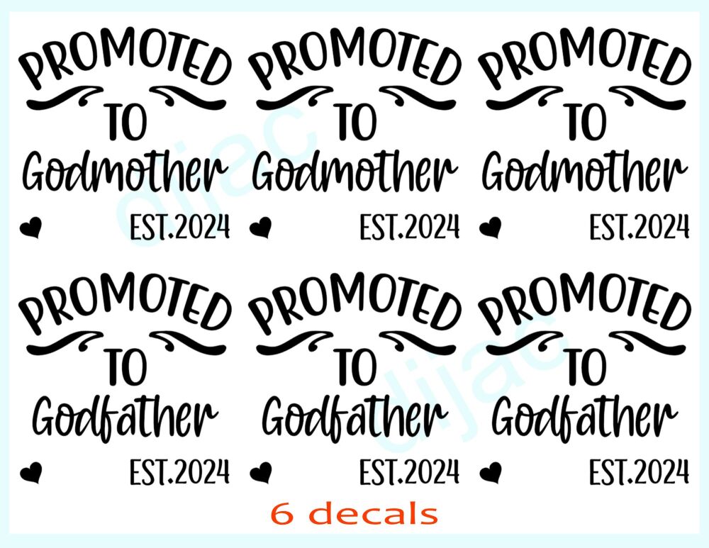 PROMOTED TO GODMOTHER x 3<br>PROMOTED TO GODFATER x 3<br>7.5 x 7.5 cm