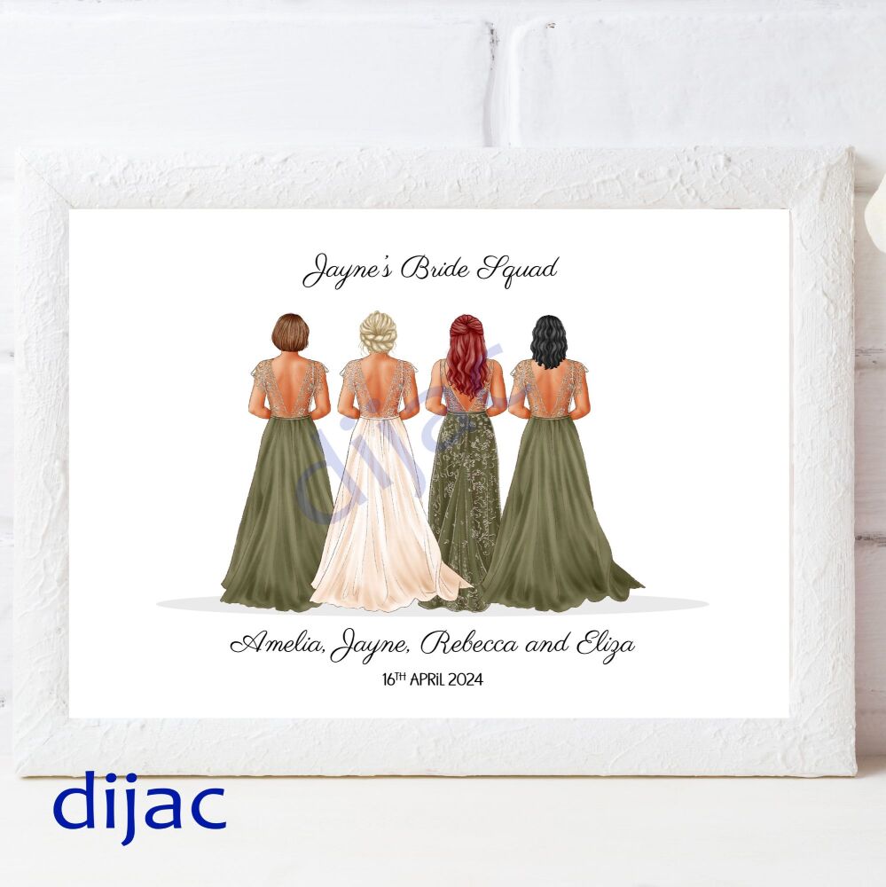 Bridesmaids Personalised Print / Bride Tribe D2