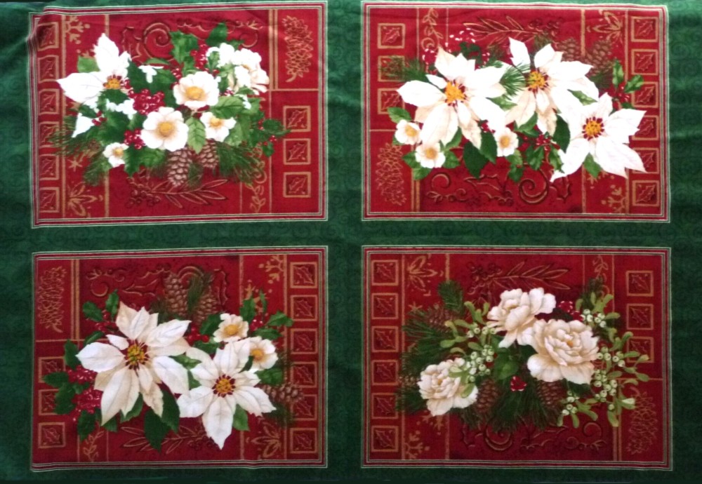 1086 Holiday Finery - Christmas Rose Table Place Mats Fabric Panel