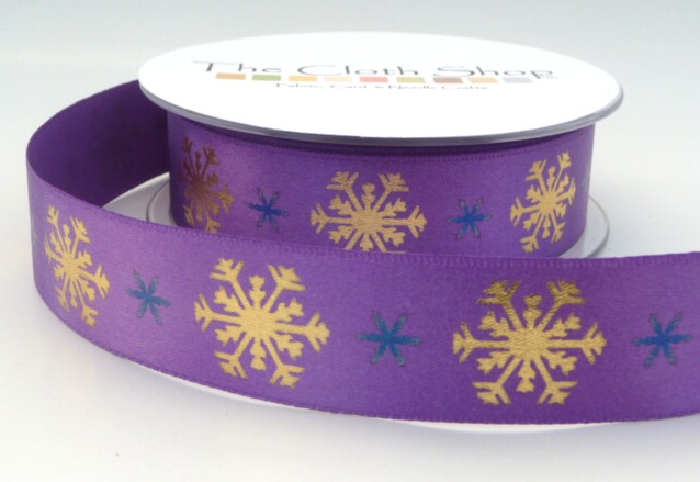 B13937-4 Gold Snowflakes on Purple Background 25mm