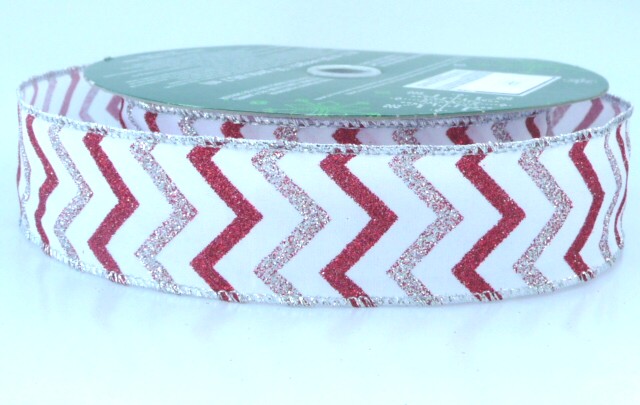 COS15A13 Wired Chevron Silver & Red on White Ribbon